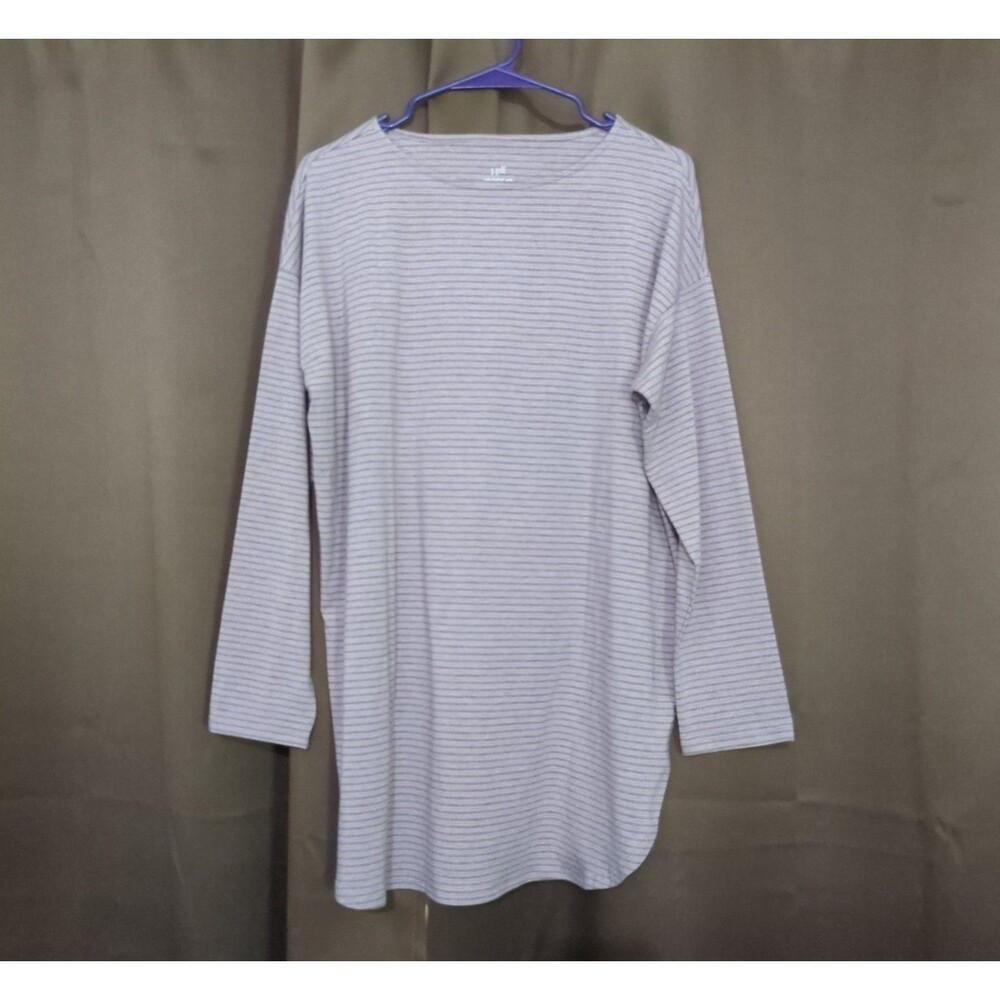 J. Jill Luxe Supima Tunic Top Womens Small Grey Pink Striped Long Sleeve Stretch